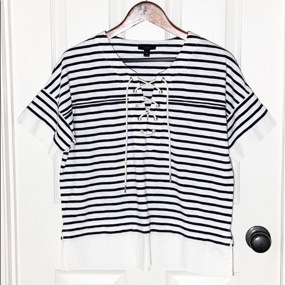 J. Crew Tops - J Crew Navy & White Short Sleeve Top Size Medium